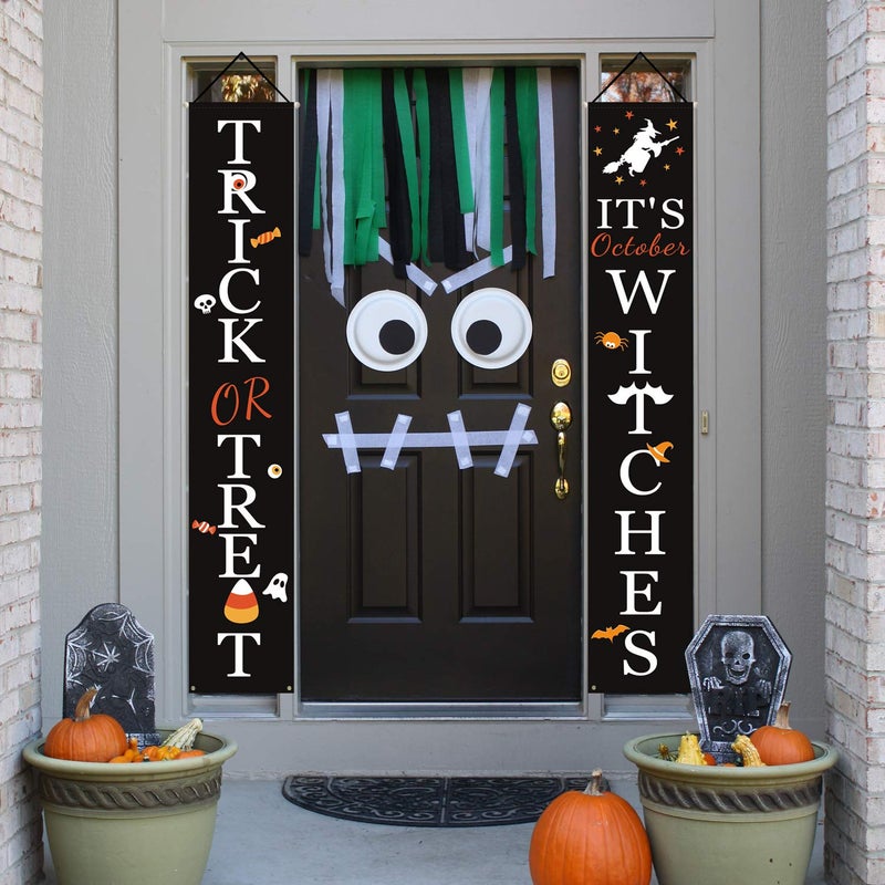 DAZONGE Halloween Decorations, Trick or Treat & It's October Witches Porch Banners for Halloween Hanging Decorations Indoor Outdoor - Image 5